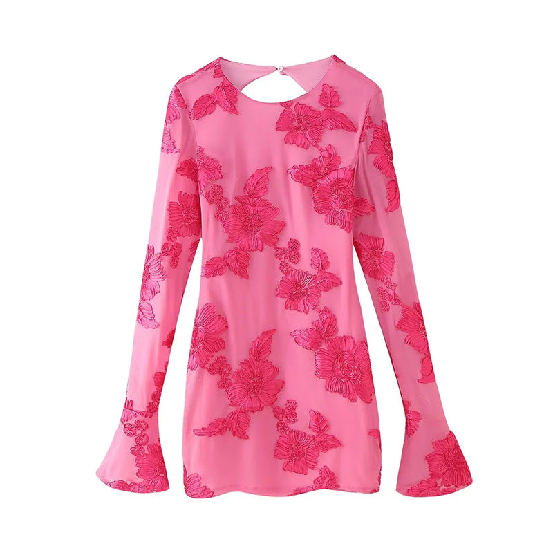 Nefertiti Yellow Backless Floral Flared Sleeve Slim Fit Mini Dress Avalabel