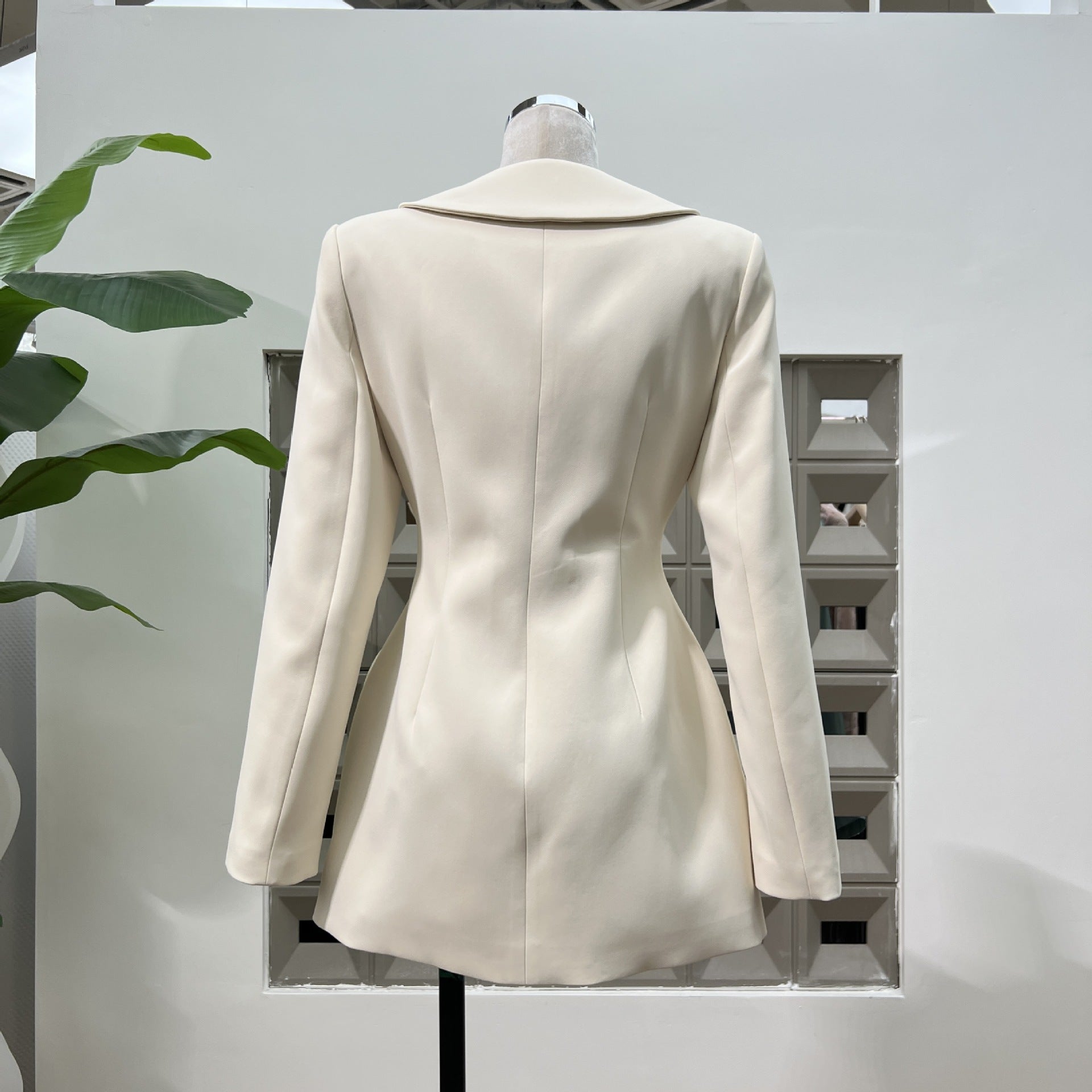 amanda Long Sleeve Button Up Flower Blazer in beige Avalabel