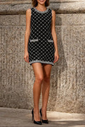 amanda Black-white plaid diamond sleeveless mini dress Avalabel