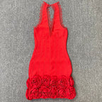 louise Halter Neck Flower Bandage Mini Dress in red Avalabel