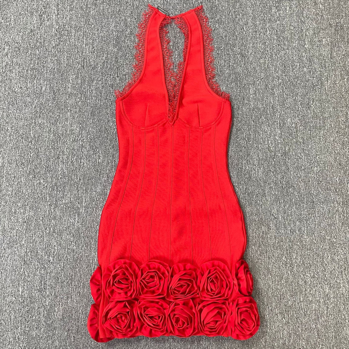 louise Halter Neck Flower Bandage Mini Dress in red Avalabel