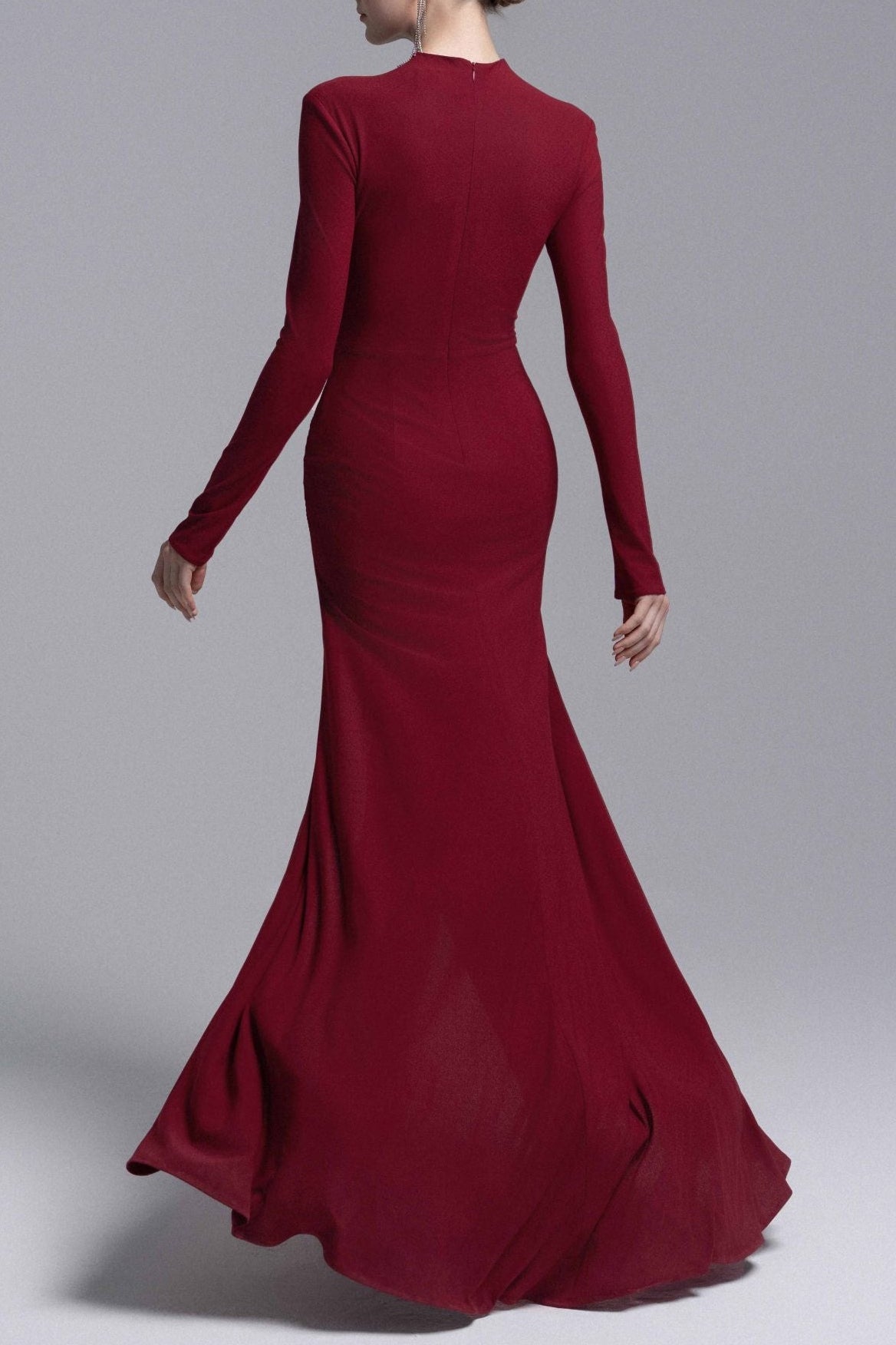 hedwig rose embellished gathered sheath gown in red Avalabel