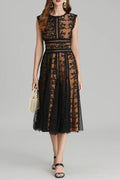 Phoenix 3D Embroidered Lace Mesh Midi Dress in Black Avalabel
