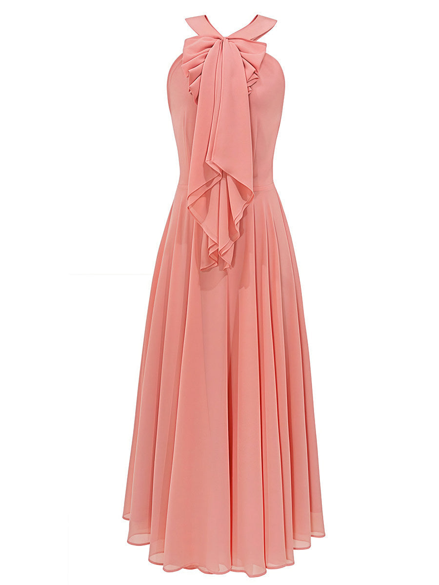 Pink Halter-Neck Midi Dress Avalabel