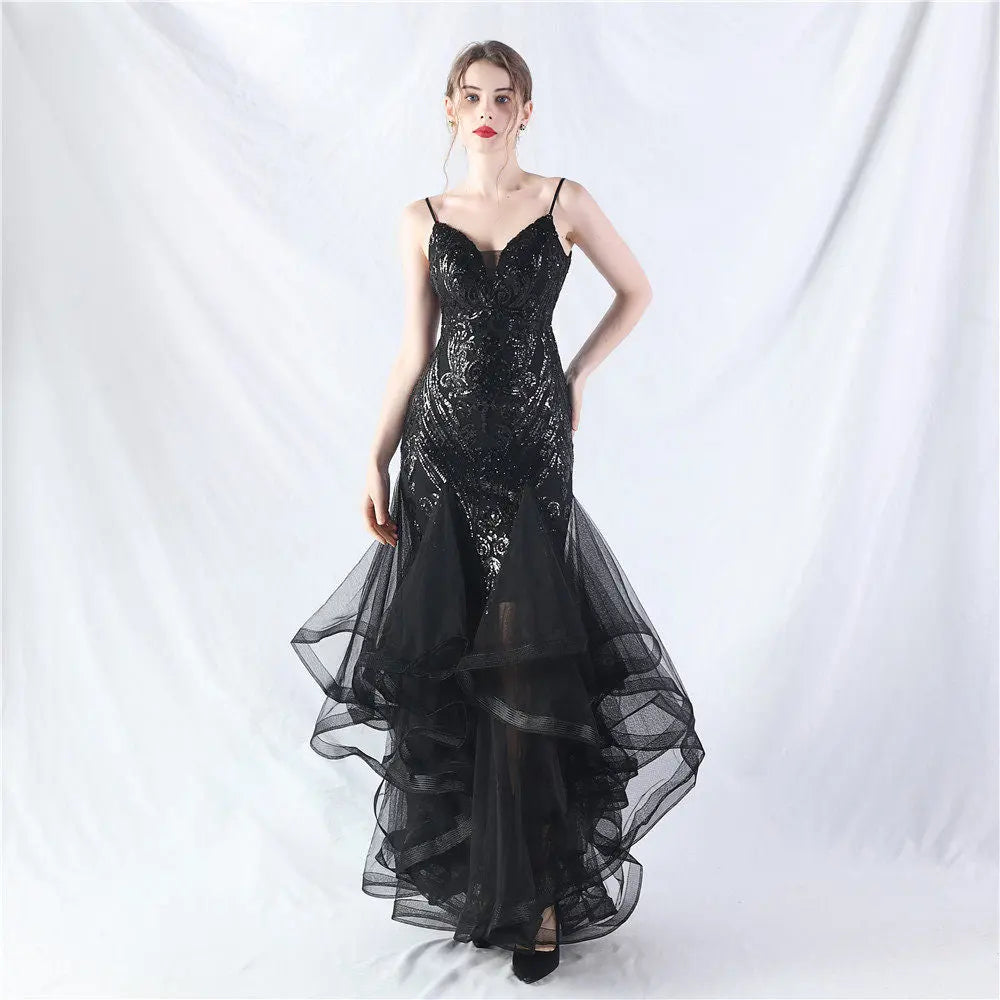 sequin slip tulle maxi dress Avalabel