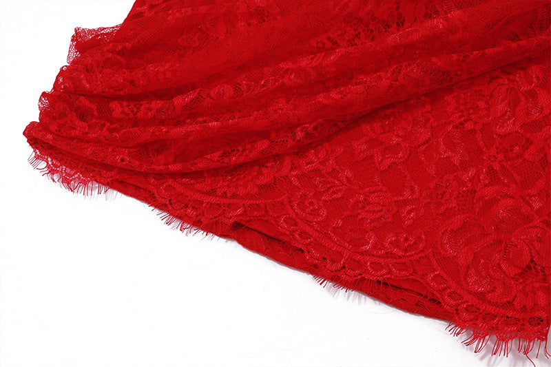 red Strapless Bandage Backless Floral Lace Corset Tube mini Dress Avalabel