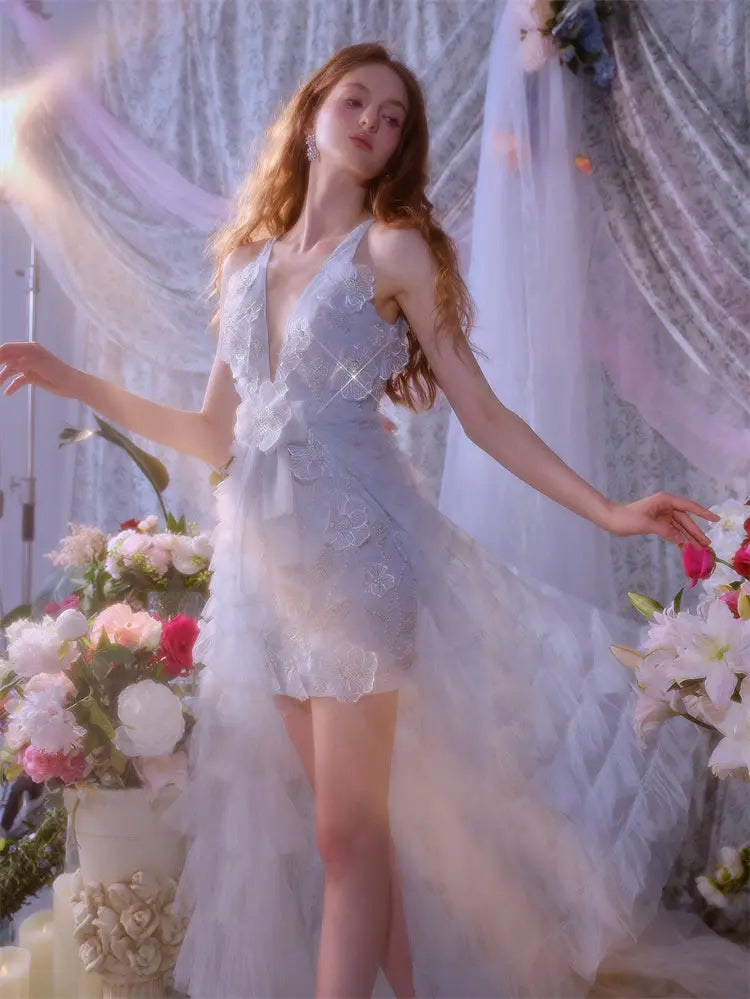 Vivi Light Blue Sleeveless Chiffon Banquet Dress Avalabel