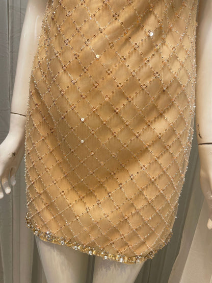 mona Embellished Rhinestone Sequin Mini Dress in yellow