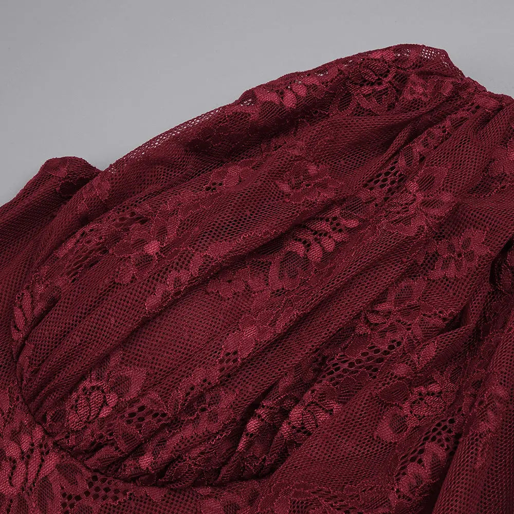 Wendy one-shoulder Lace maxi Dress In Burgundy Avalabel