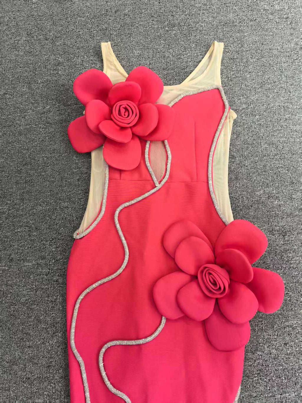 Diamond 3D Flower Sequin Bandage Maxi Dress in Rose Red Avalabel