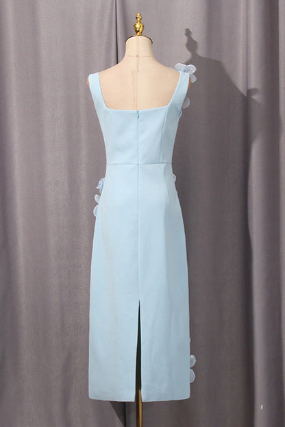 Sabrina 3D Flower Midi Dress in Blue