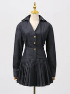 florence Single-breasted top pleated skirt in navy blue Avalabel