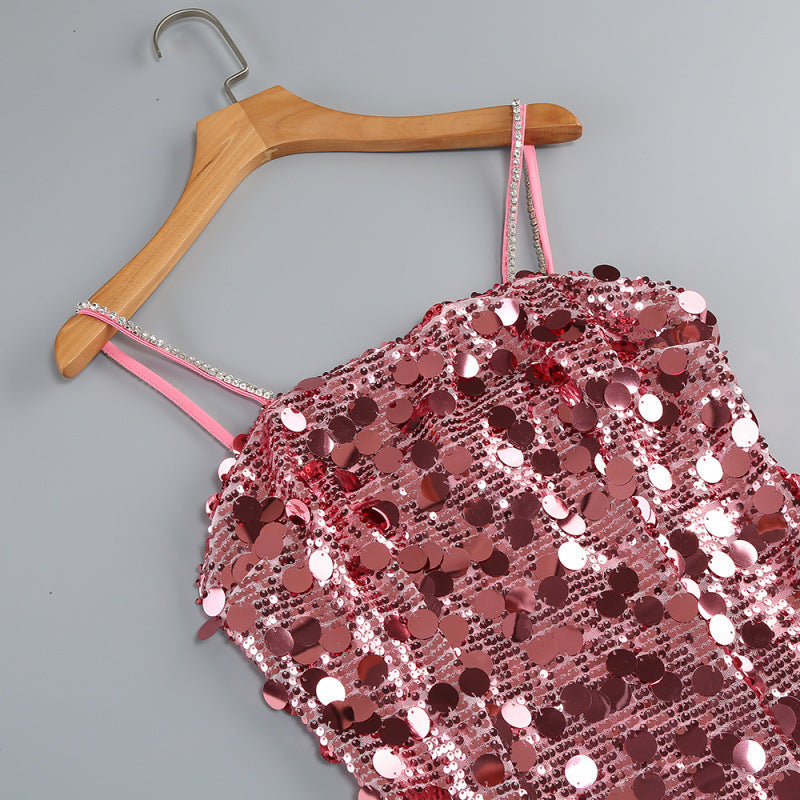 virginia Strappy Sequin Embellished Mini Dress in pink Avalabel