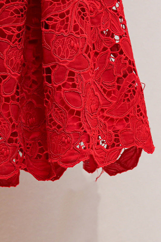 Burgundy Lace Collared Mini Dress