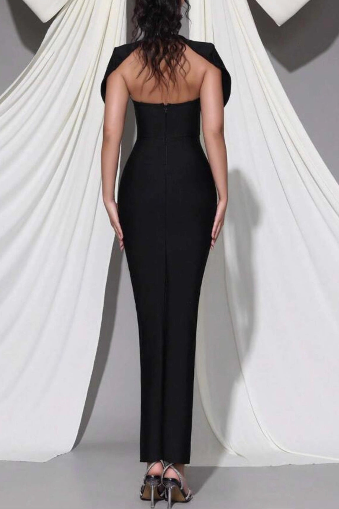 sibyl black Shawl-embellished diamond bandage maxi dress Avalabel
