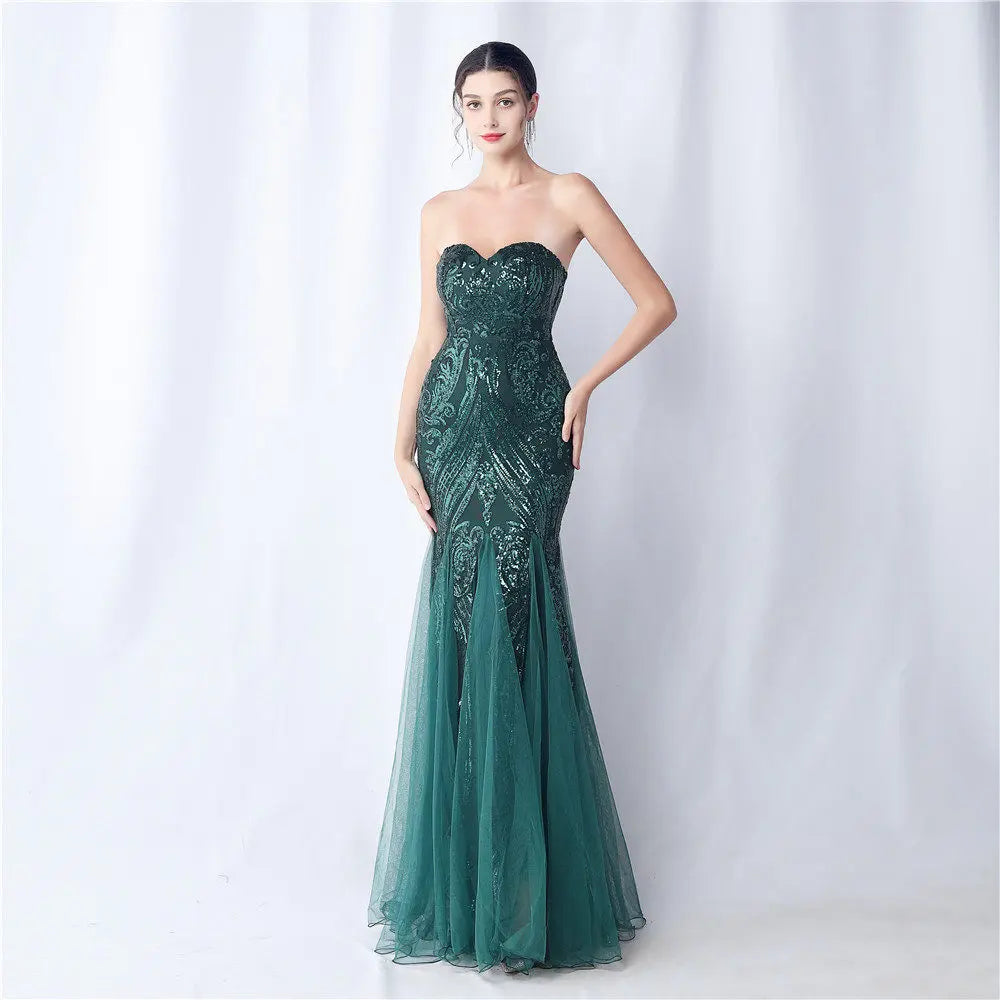 sparkle strapless tulle maxi dress Avalabel