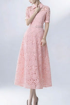 Lace Collared Belted Midi Dress Avalabel