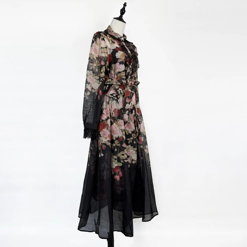 shirley Long Sleeve floral Printed Woven Maxi Dress Avalabel
