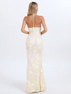 Nefertiti Pale Yellow Tulle Backless Party Mixi Dress Avalabel