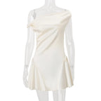 Tina Satin Ruched Mini Dress in Cream White Avalabel
