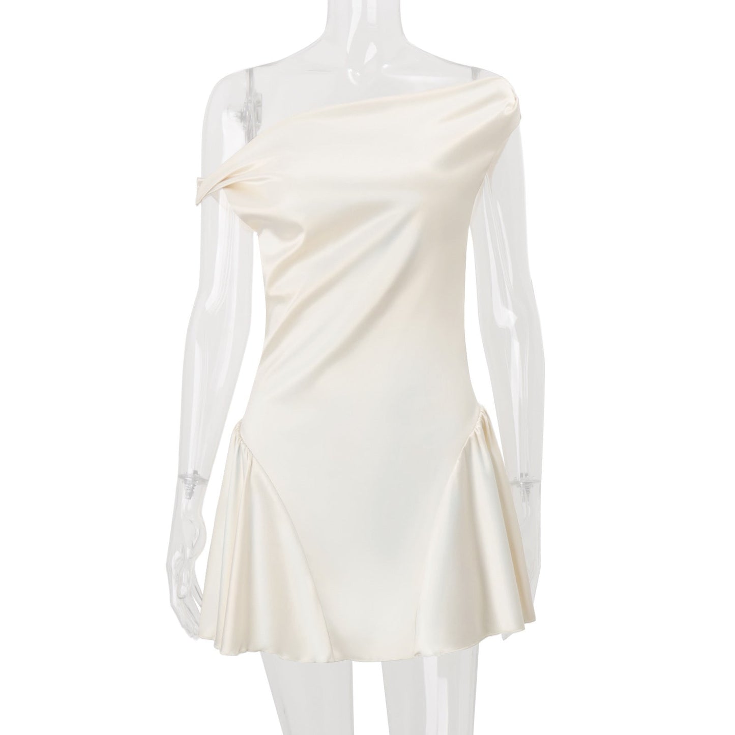 Tina Satin Ruched Mini Dress in Cream White