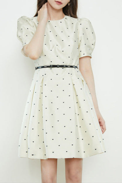 Elsie Polka Dot Puff Sleeve mini dress in beige