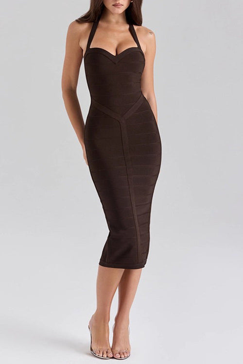 Chocolate Halter Bodycon Midi Bandage Dress Avalabel