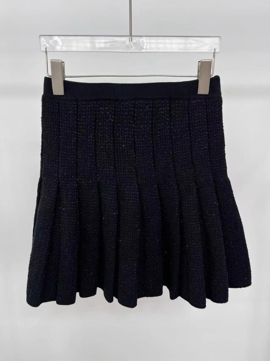 Jody Black Short Tweed Pleated Skirt Avalabel