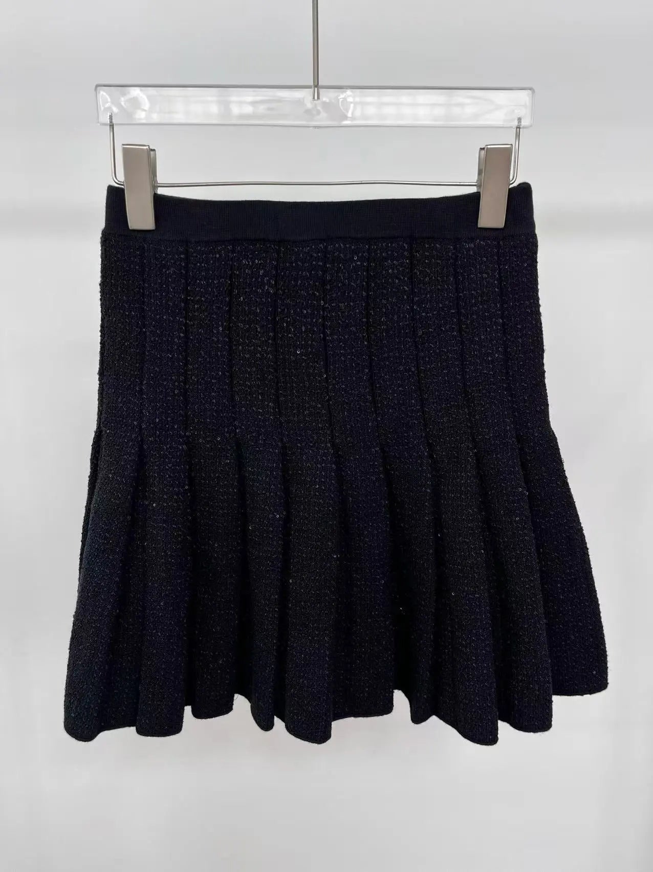 Jody Black Short Tweed Pleated Skirt Avalabel