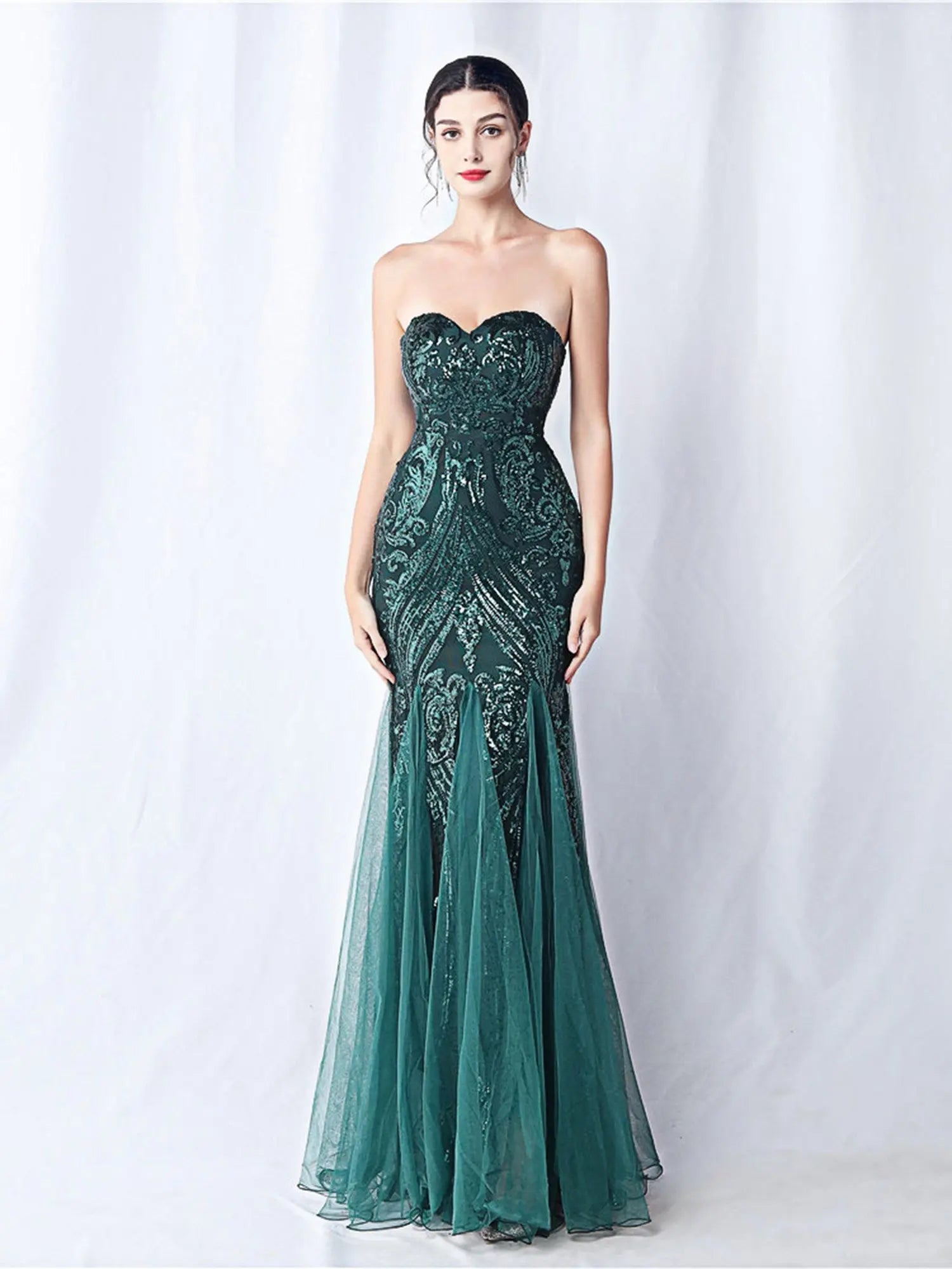 sparkle strapless tulle maxi dress Avalabel
