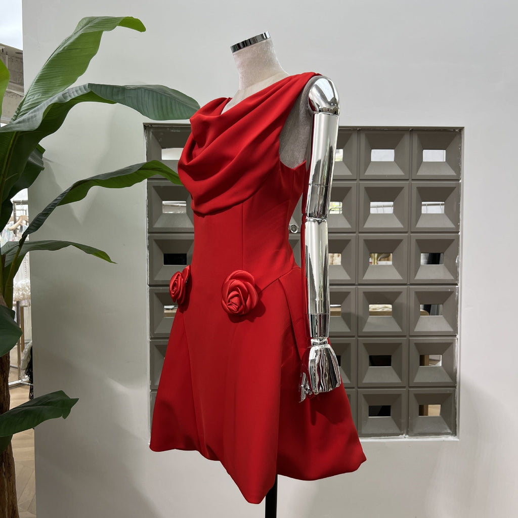 3D Flower Pleated Sleeveless Mini Dress Avalabel
