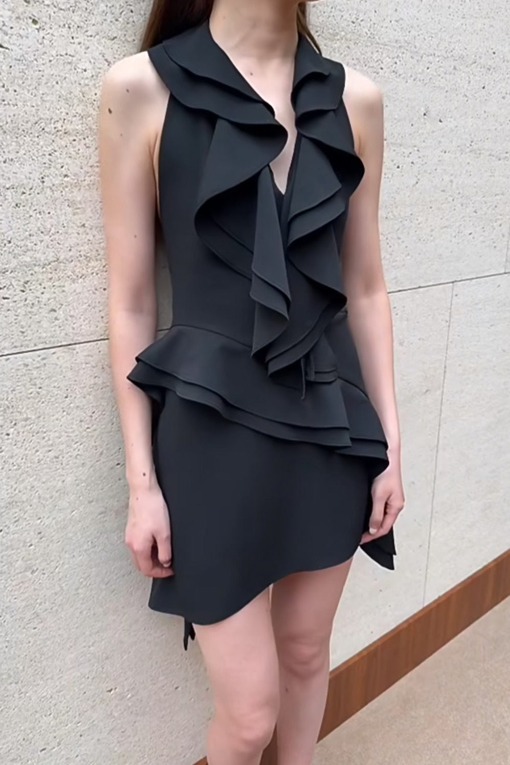 Phoenix Ruffled Backless Mini Dress in Black
