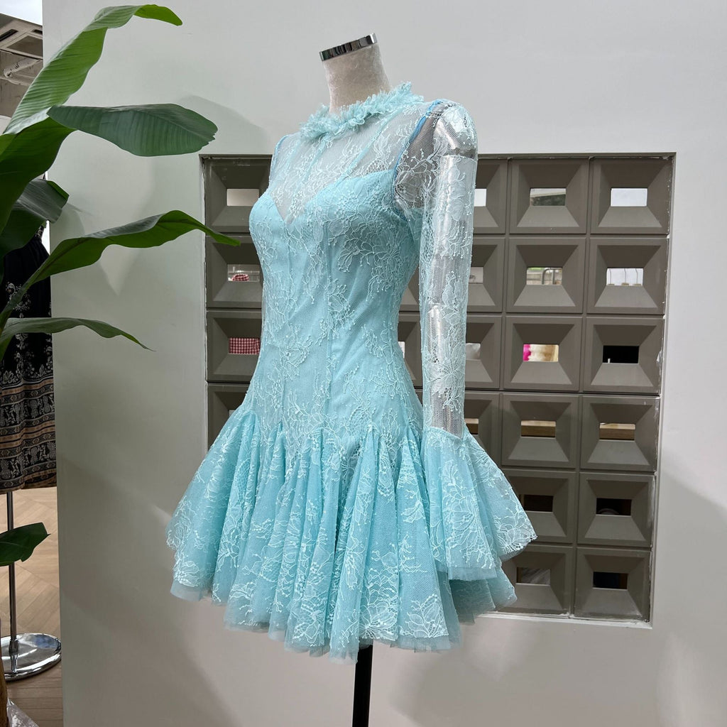 blue  Embroidered Flared Mini Dress Avalabel