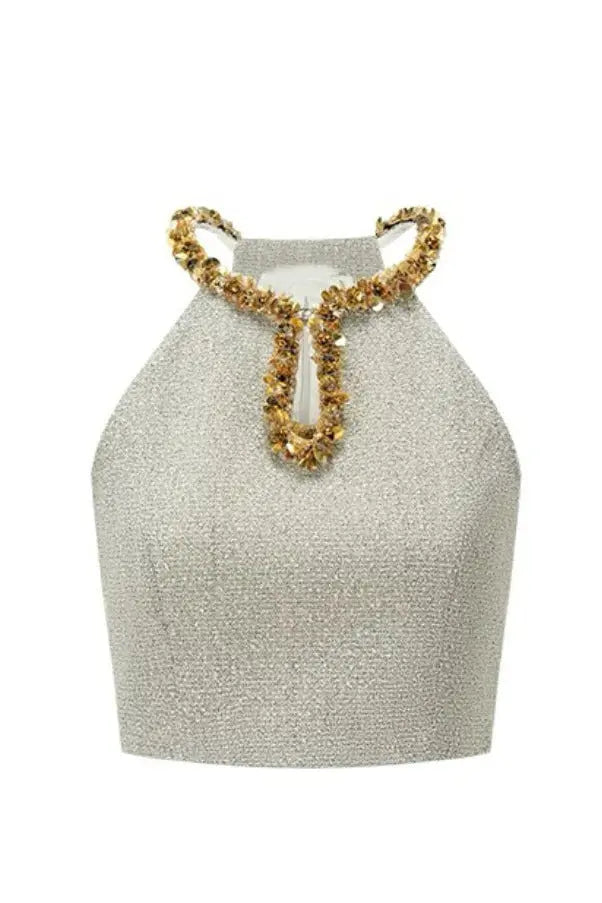 evangeline Sequin Top in apricot Avalabel