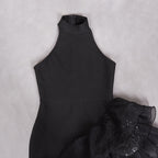 halter sleeveless Sequin Ruffle trim maxi dress in black Avalabel