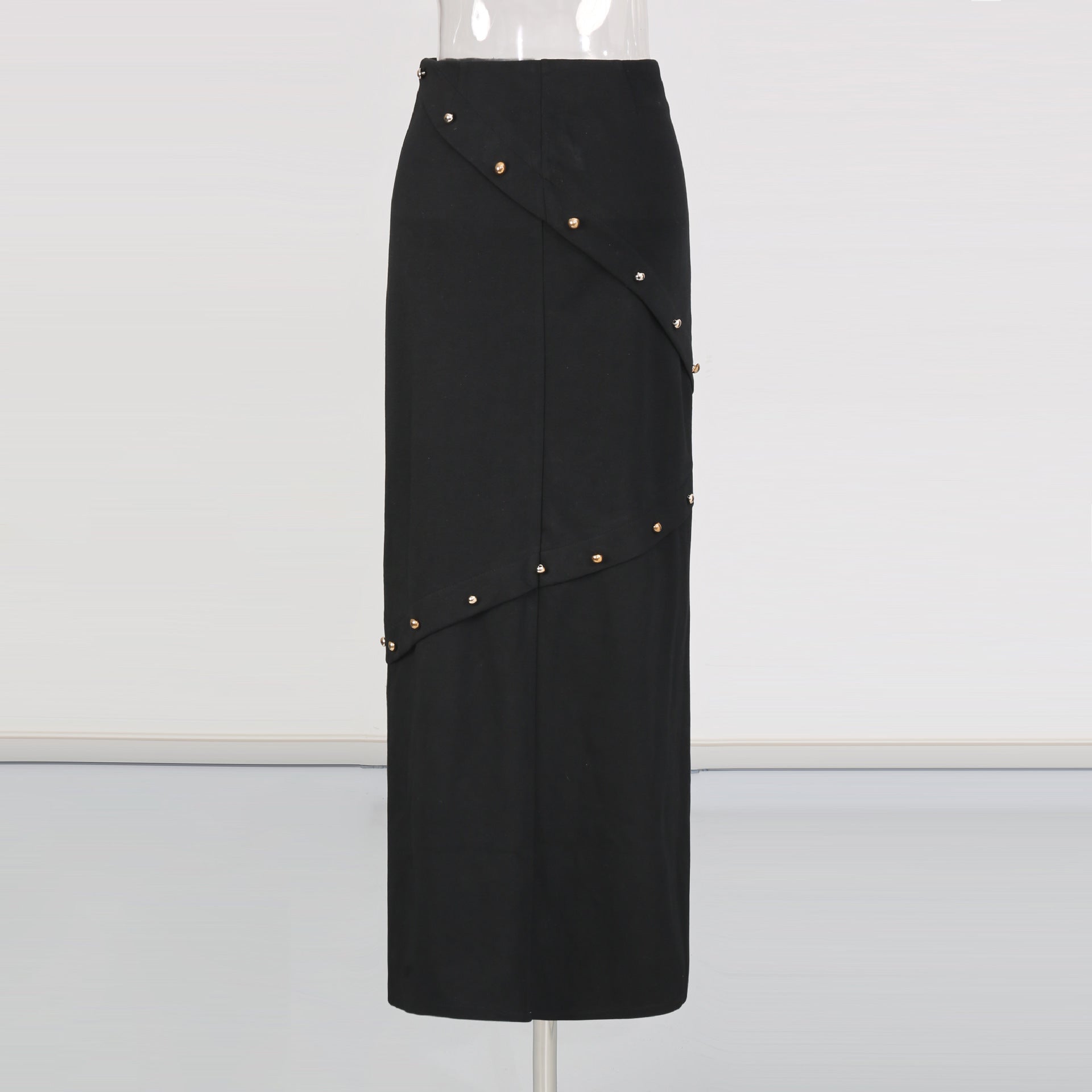 Button-embellished cotton-jersey top maxi skirt suit in black Avalabel