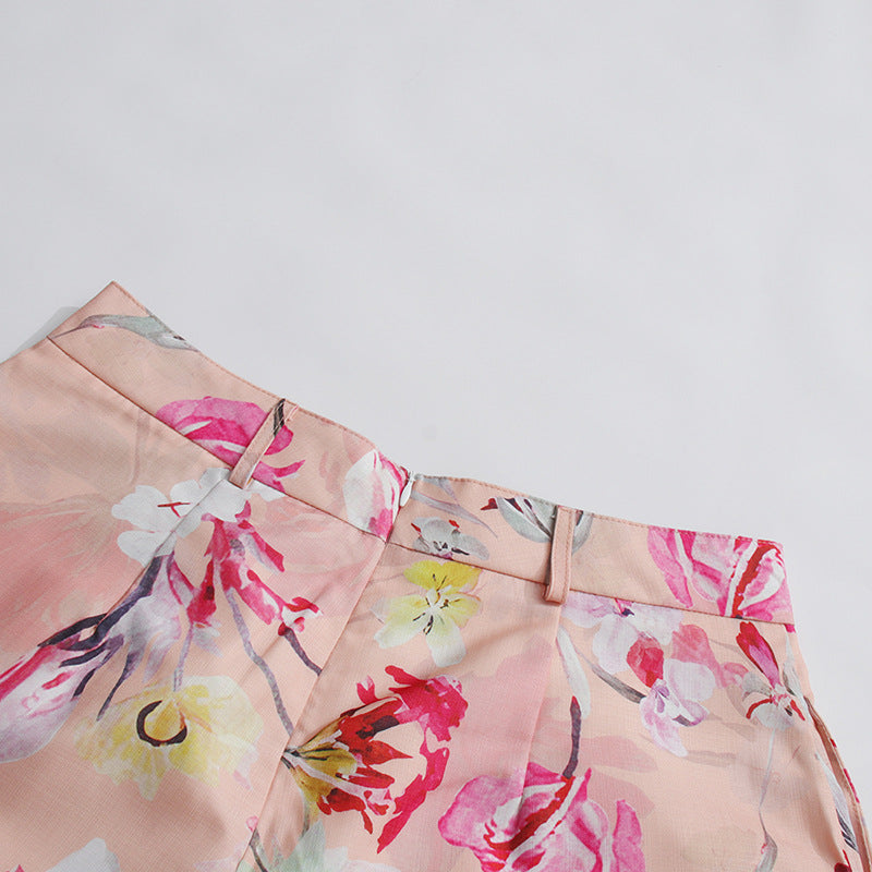 Orange Jenny Floral Printed Shirt Shorts Set