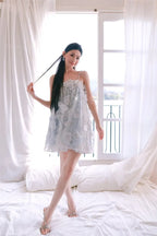Tutu Light Blue Sleeveless Flower Diamond Short Doll Dress Avalabel