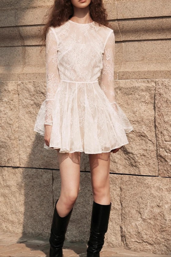 Bblythe Tulle Lace Backless Mini Dress in White Avalabel