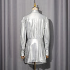 maud Metallic pleated shirt mini Dress in silver Avalabel