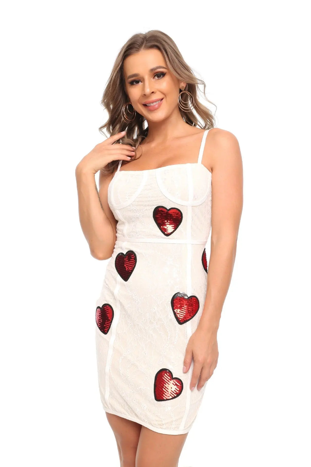 jessica sequin heart embroidery lace mini dress in white Avalabel