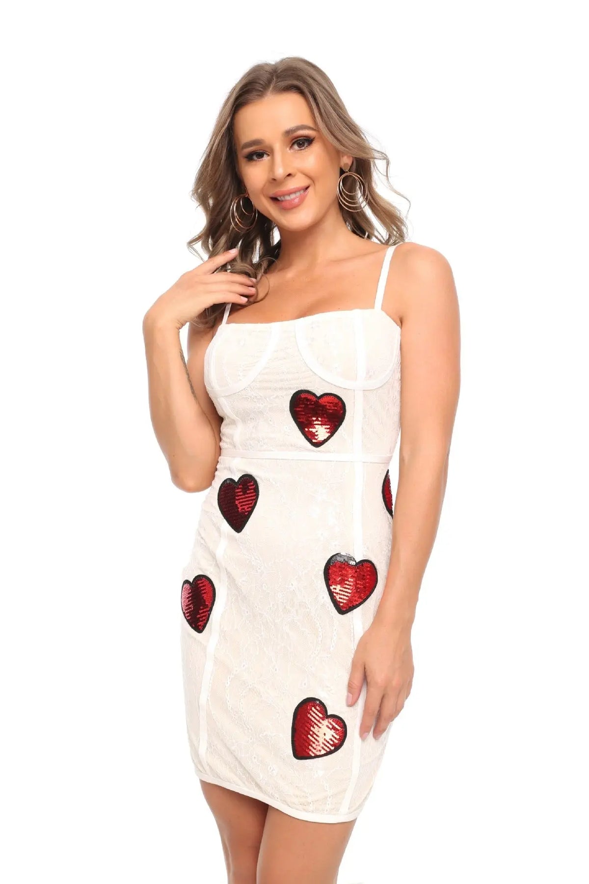 jessica sequin heart embroidery lace mini dress in white Avalabel