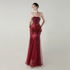 sequin strapless tulle maxi dress Avalabel