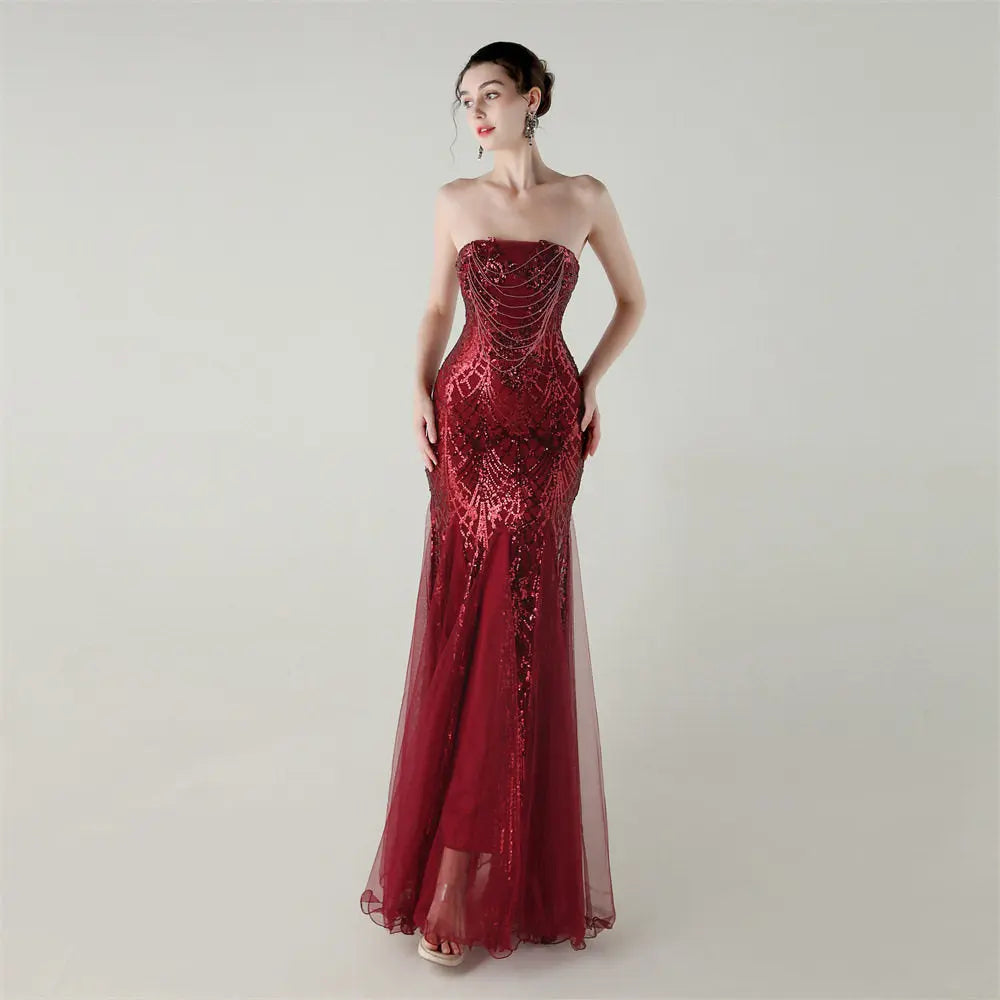 sequin strapless tulle maxi dress Avalabel