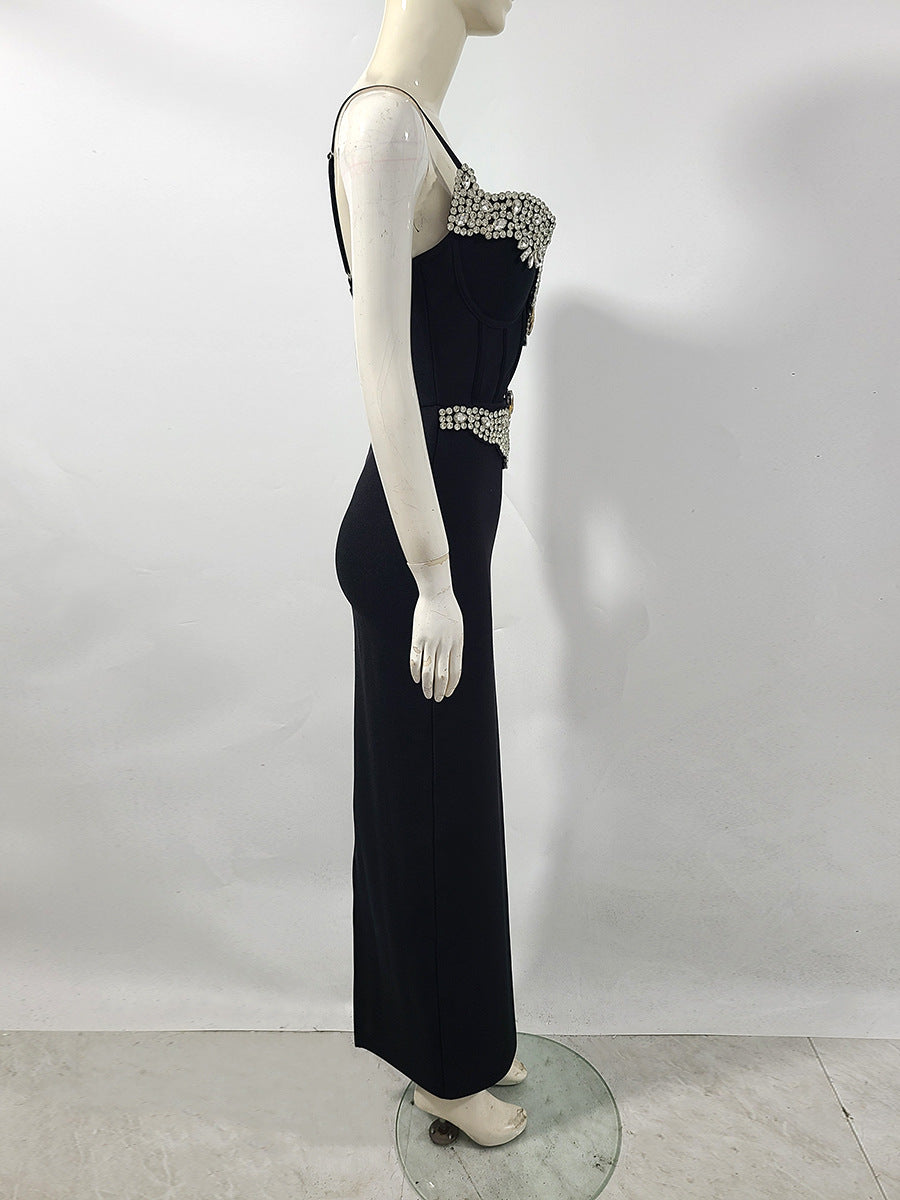 rita Rhinestone Bandage maxi dress in black Avalabel