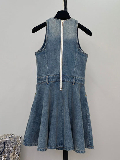 Denim Sleeveless Flared Mini Dress