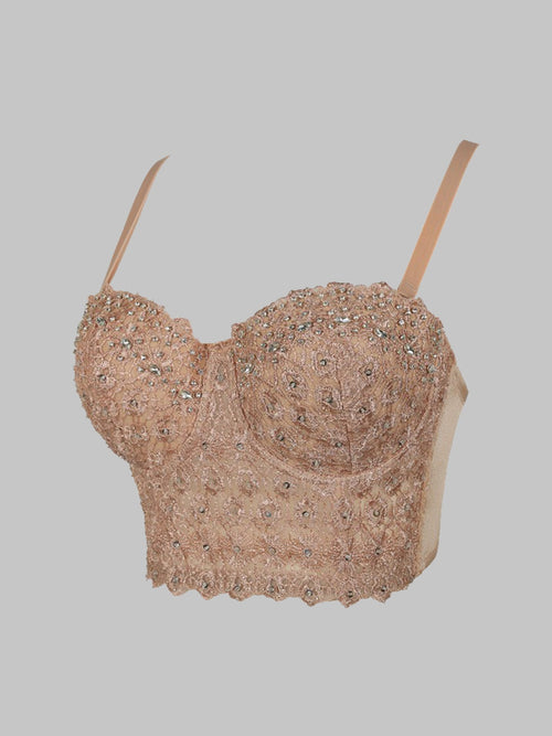 Calista Skin Tone High-end Embroidered Rhinestone-Encrusted Boning Corset Avalabel