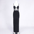 Back Slit Knitted Bandage Maxi Dress in Black Avalabel