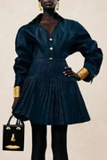 florence Single-breasted top pleated skirt in navy blue Avalabel