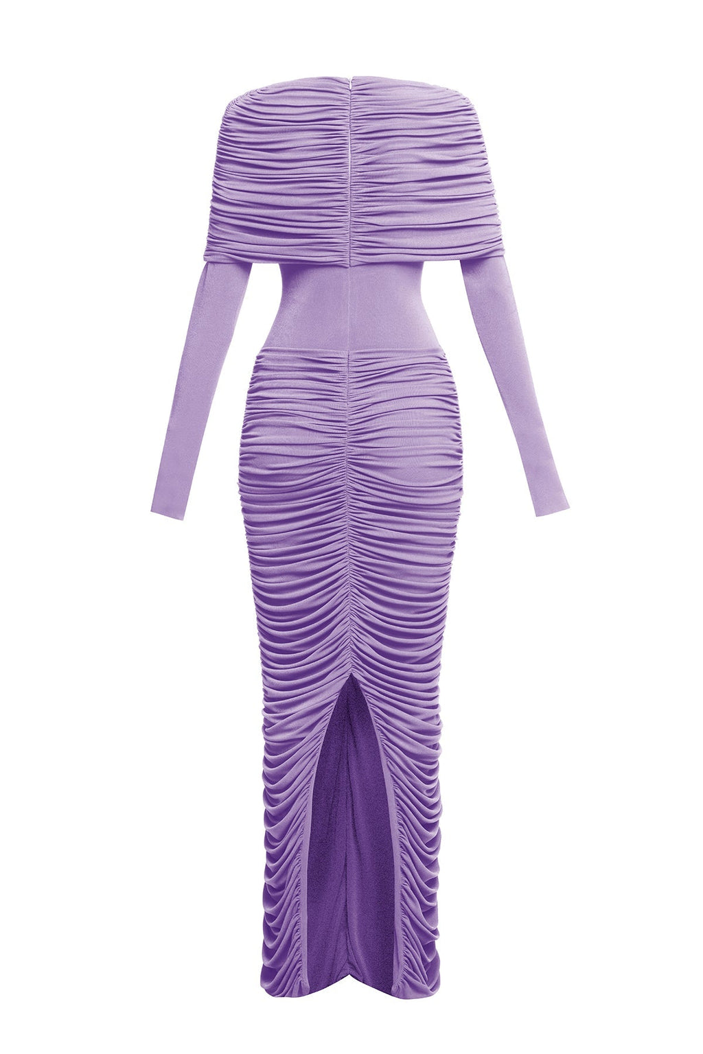 alice purple pleated Form-fitting maxi dress with asymmetrical draped shoulder Avalabel